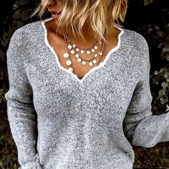 NWOT Super Soft Scallop Trim with Long Sleeve Sweater • Casual Knit Sweater - Picture 2 of 3